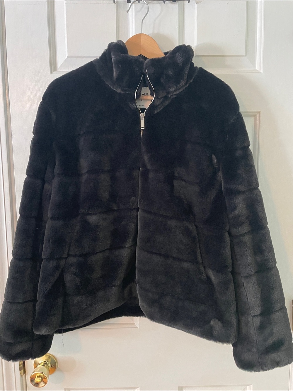 NWT Nine West Black Faux Fur Zip-Up Jacket Coat Size XL